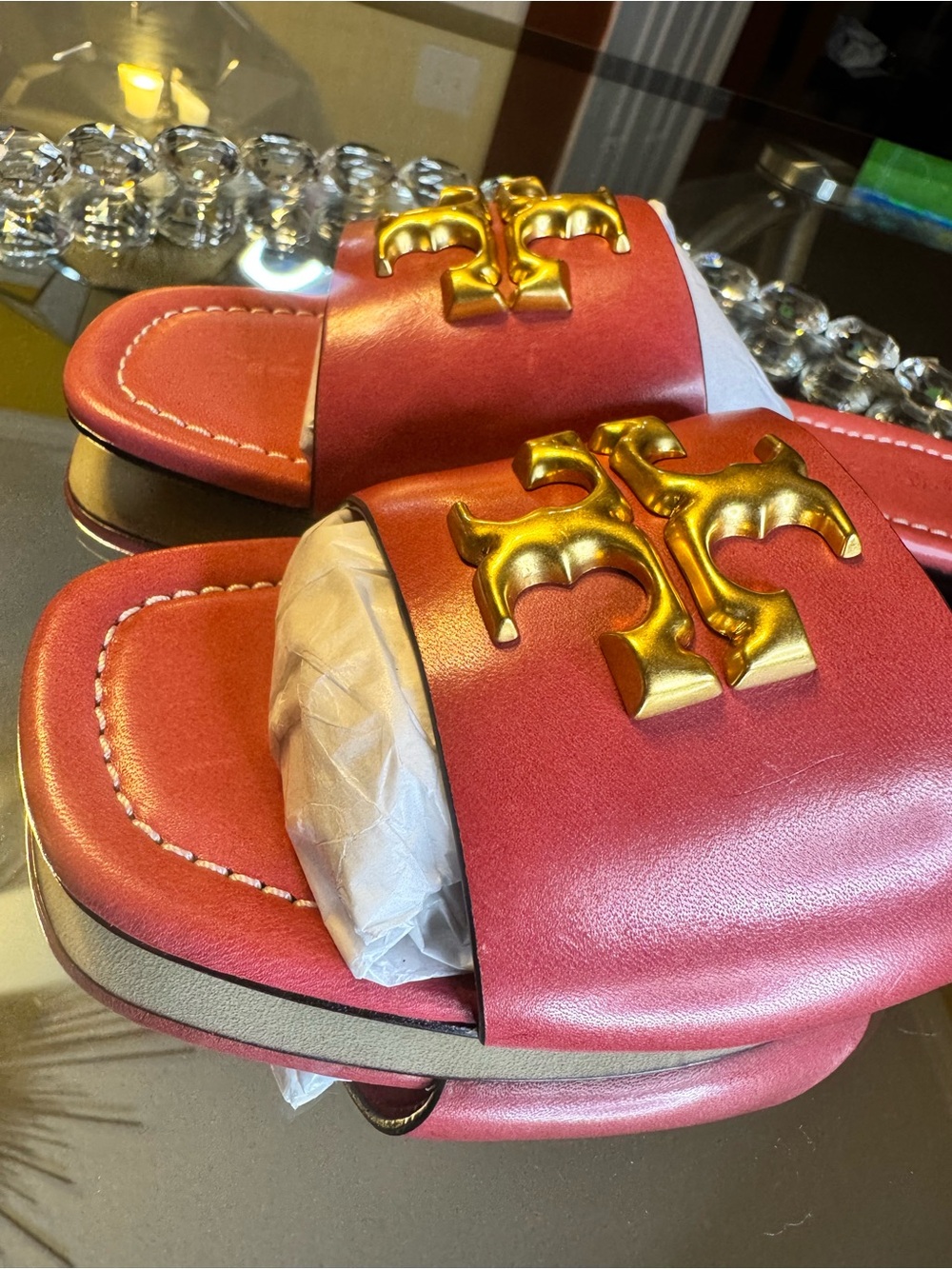 NWB Tory Burch Eleanor Nevada Crust Fixed Vachetta Smooth Sandals in Bordeaux 6